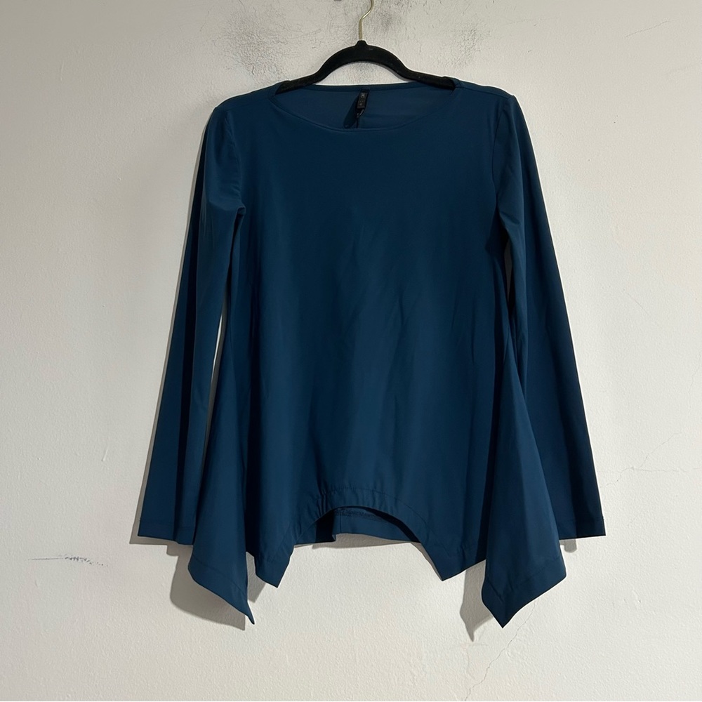 Porto San Francisco Blue Asymmetrical Long Sleeve Blouse Top 0 XS Lagenlook
